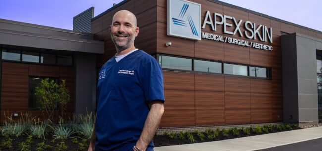 Dr. Garcia Apex Skin Building Dr. Garcia outside Apex Skin Dermatology Office in Mayfield Heights Ohio.
