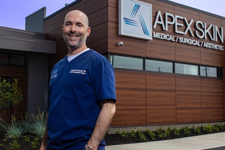 Dr. Garcia outside Apex Skin Dermatology Office in Mayfield Heights Ohio.